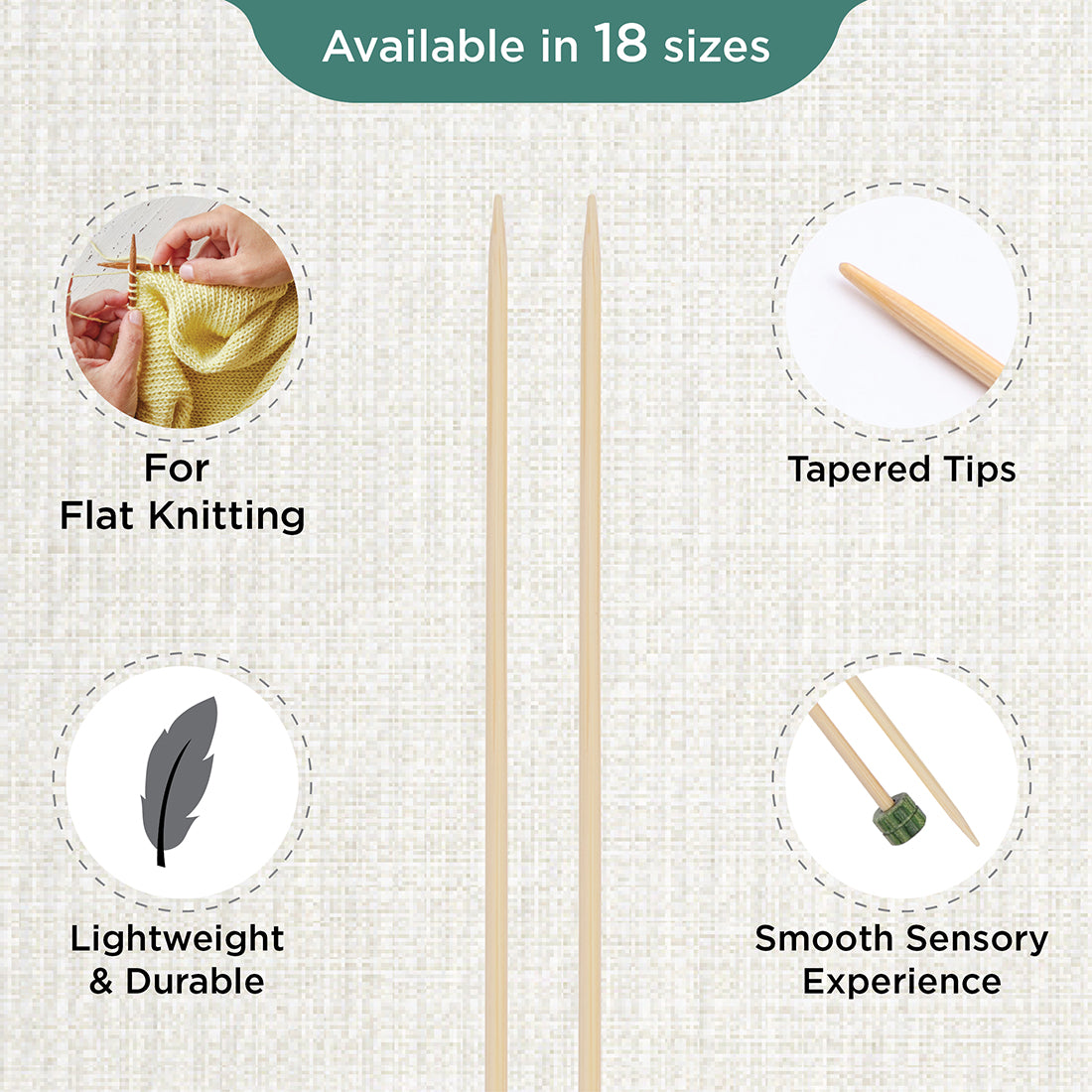 Pair of KnitPro 2.5mm bamboo single pointed knitting needles with green end caps