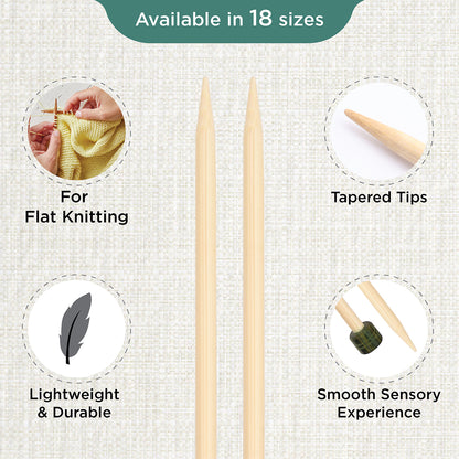 Pair of KnitPro 33cm bamboo knitting needles in 5.5mm with green heads