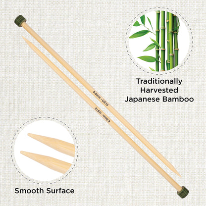 Pair of KnitPro 33cm bamboo knitting needles in 6mm with green heads