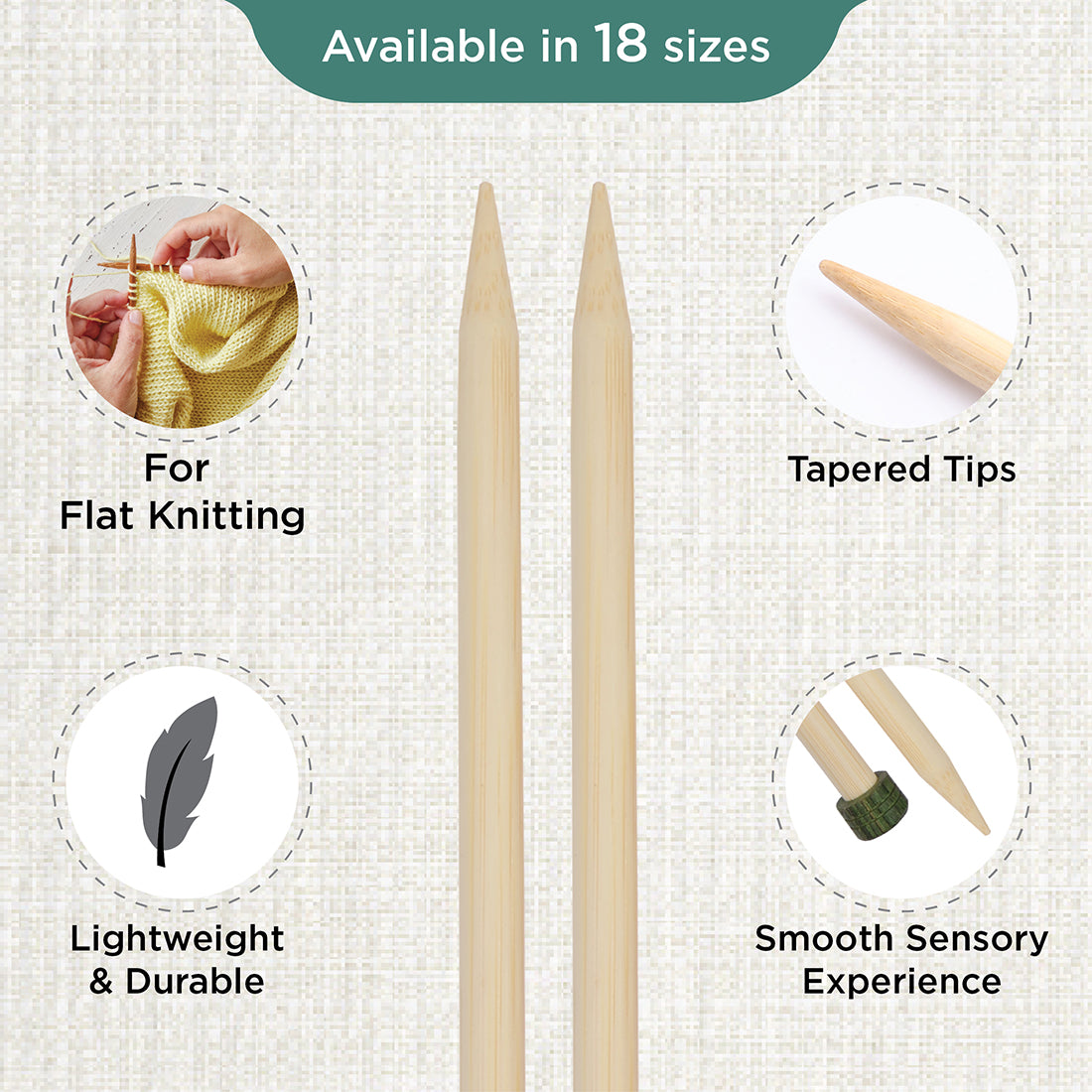 Pair of KnitPro 33cm bamboo knitting needles in 7mm with green heads