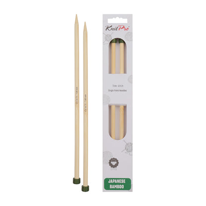 Pair of KnitPro 33cm bamboo knitting needles in 7mm with green heads