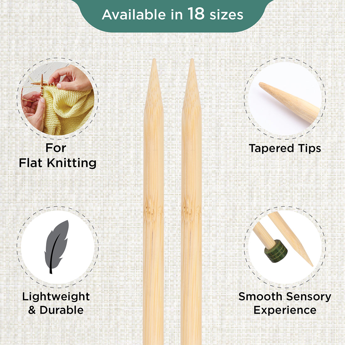 Pair of KnitPro 33cm bamboo knitting needles in 8mm with green heads