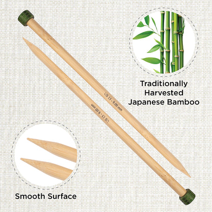 Pair of KnitPro 33cm bamboo knitting needles in 9mm with green heads
