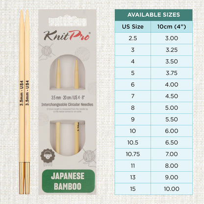 Pair of KnitPro 3.5mm bamboo interchangeable circular needle tips