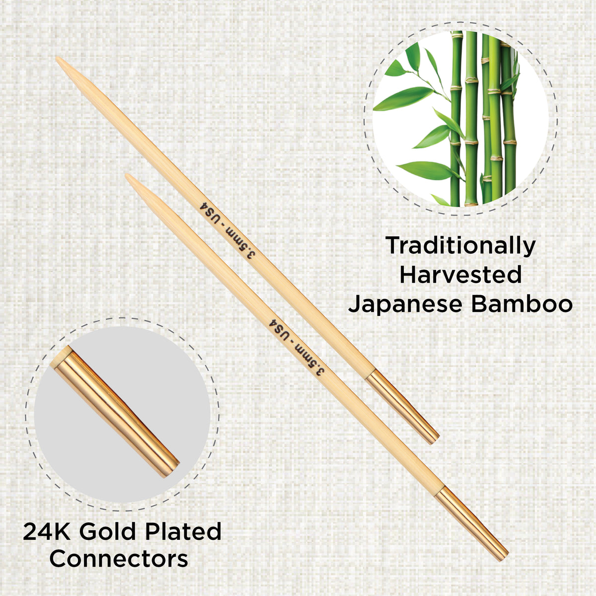 Pair of KnitPro 3.5mm bamboo interchangeable circular needle tips