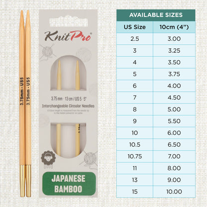 Pair of KnitPro 3.75mm bamboo interchangeable circular needle tips