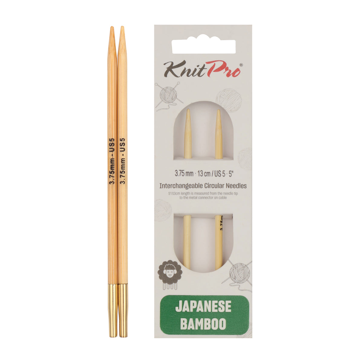 Pair of KnitPro 3.75mm bamboo interchangeable circular needle tips