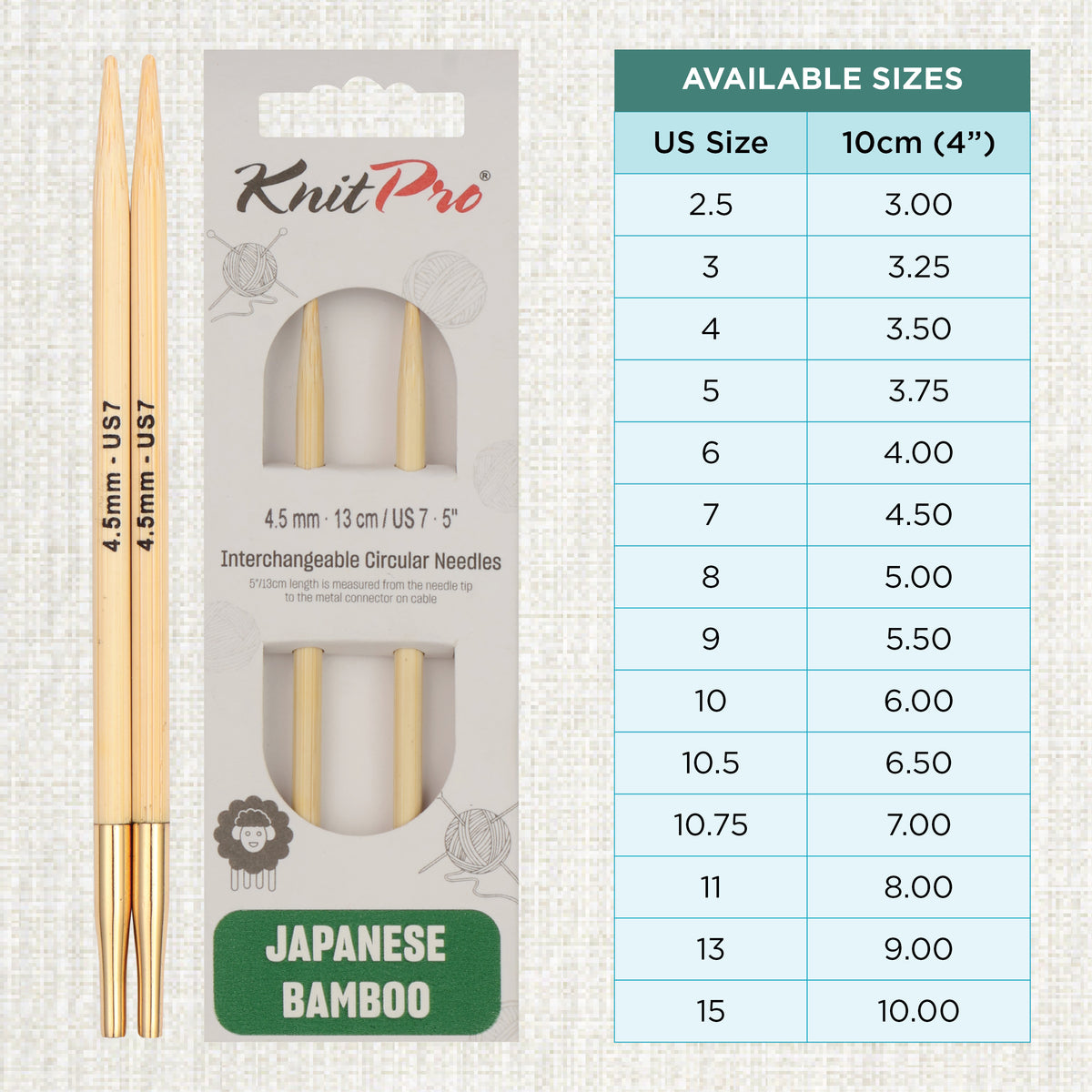Pair of KnitPro 4.5mm bamboo interchangeable circular needle tips