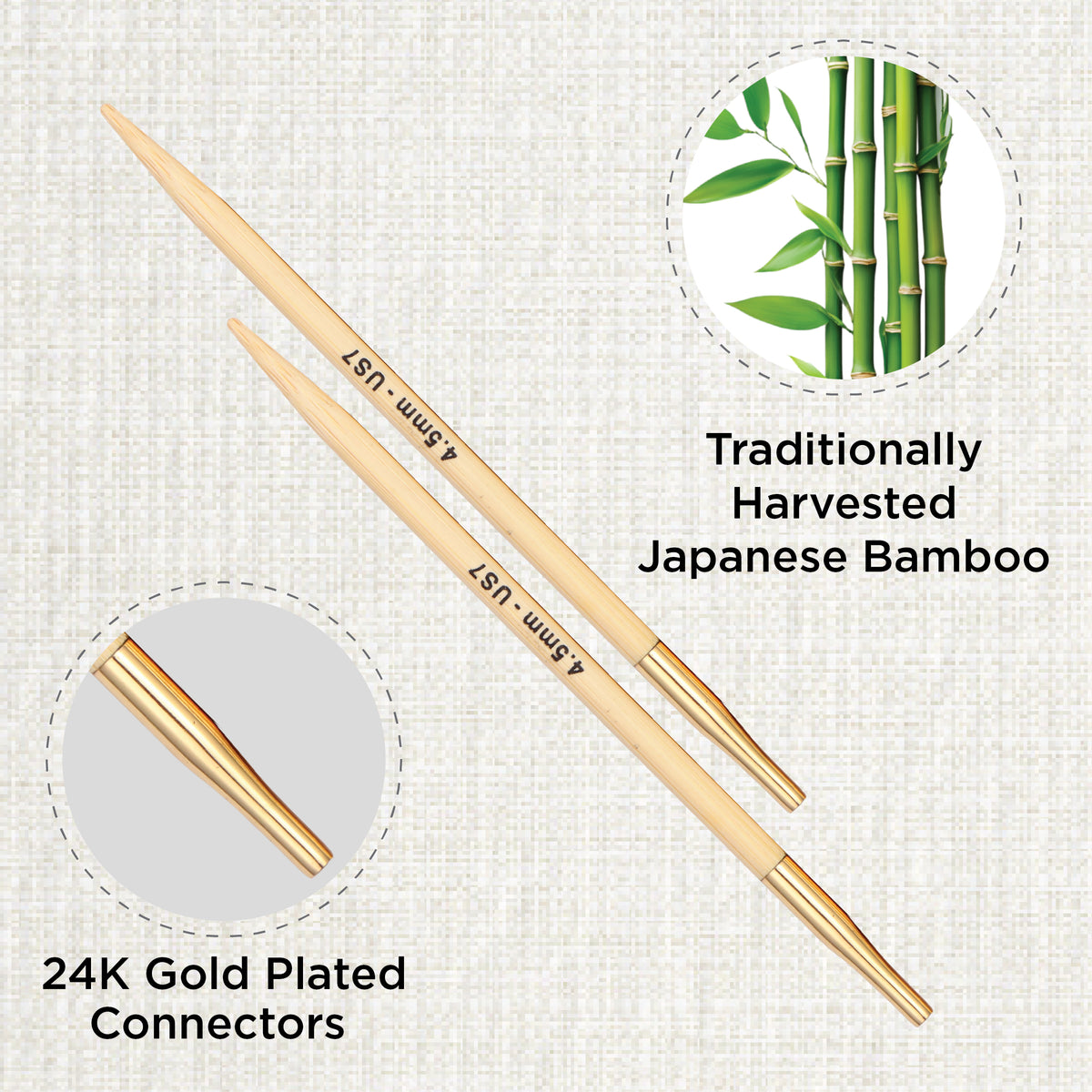 Pair of KnitPro 4.5mm bamboo interchangeable circular needle tips