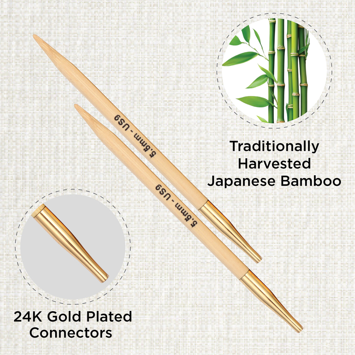 Pair of KnitPro 5.5mm bamboo interchangeable circular needle tips