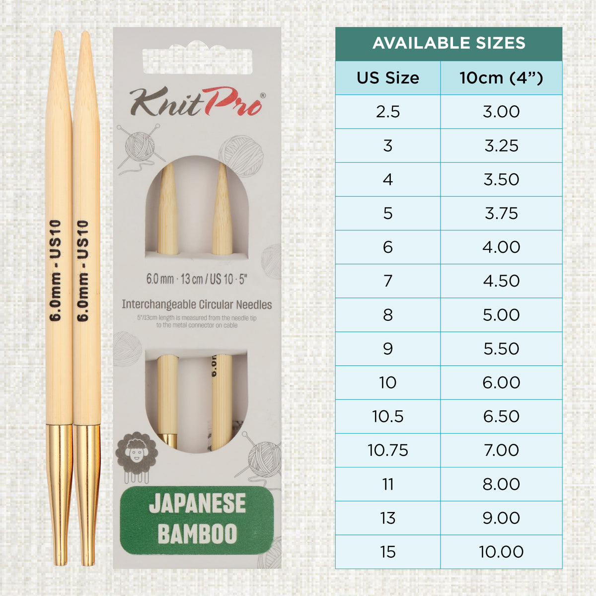 Pair of KnitPro 6mm bamboo interchangeable circular needle tips