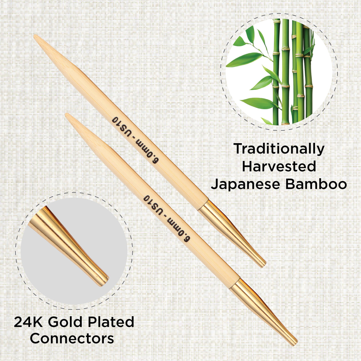 Pair of KnitPro 6mm bamboo interchangeable circular needle tips