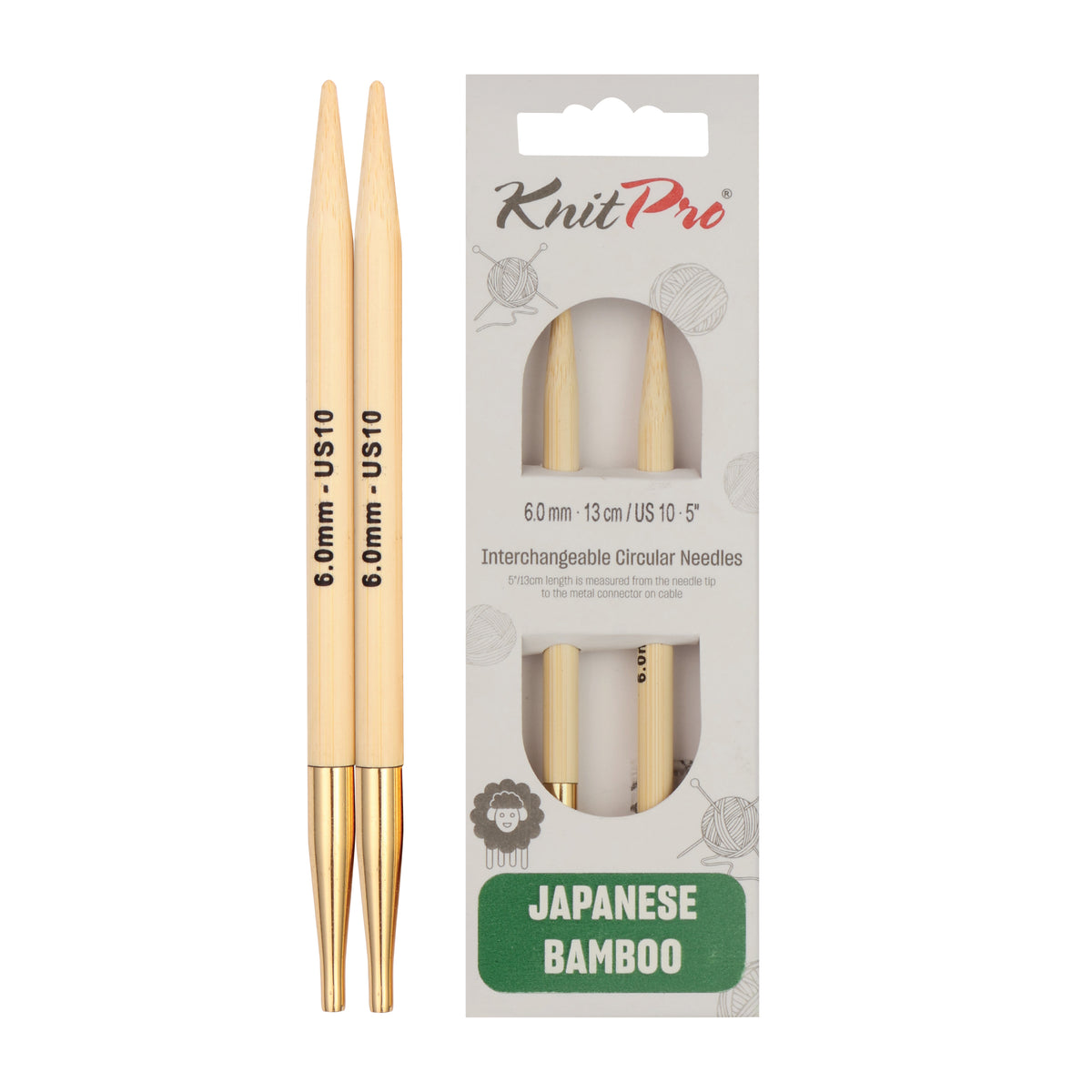 Pair of KnitPro 6mm bamboo interchangeable circular needle tips