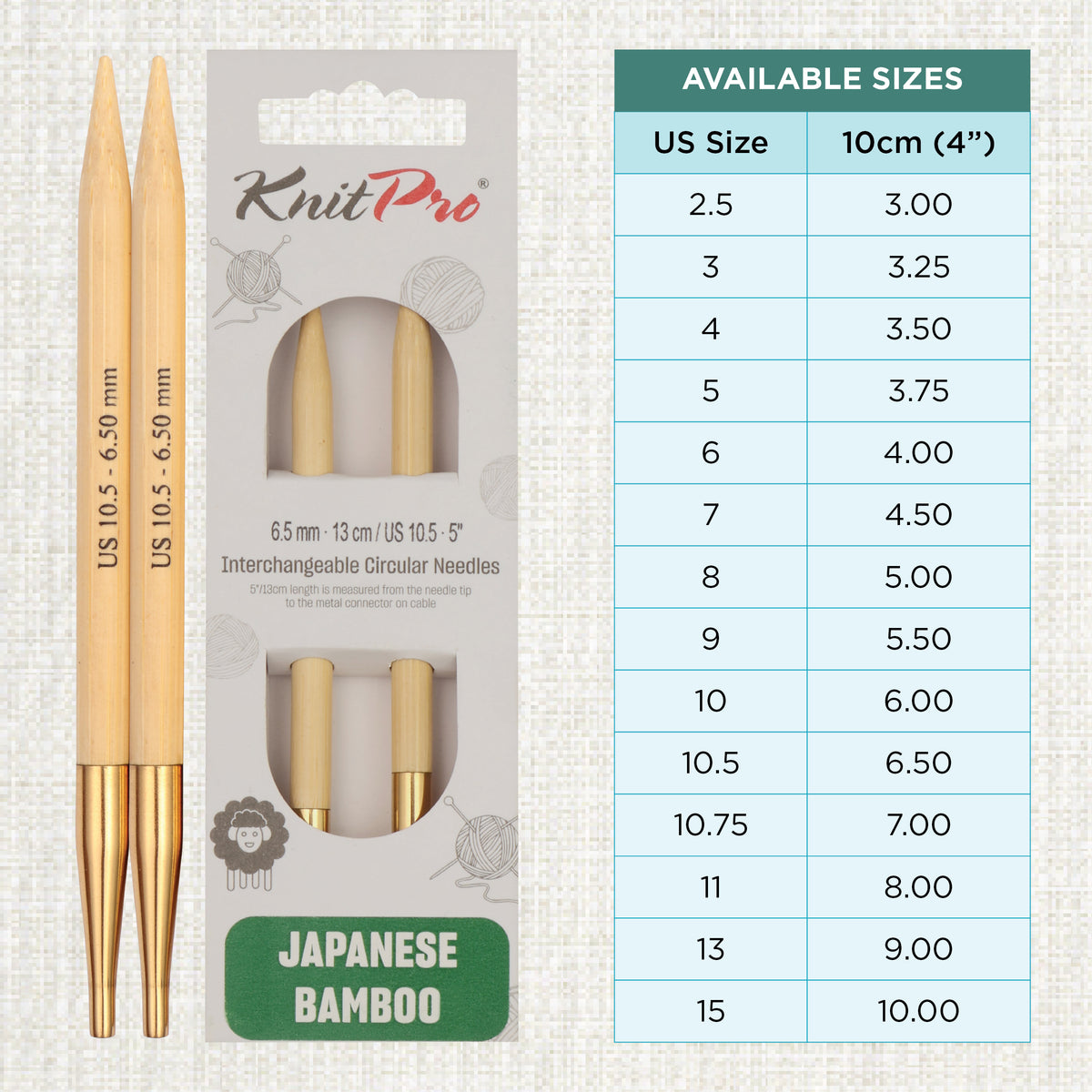 Pair of KnitPro 6.5mm bamboo interchangeable circular needle tips