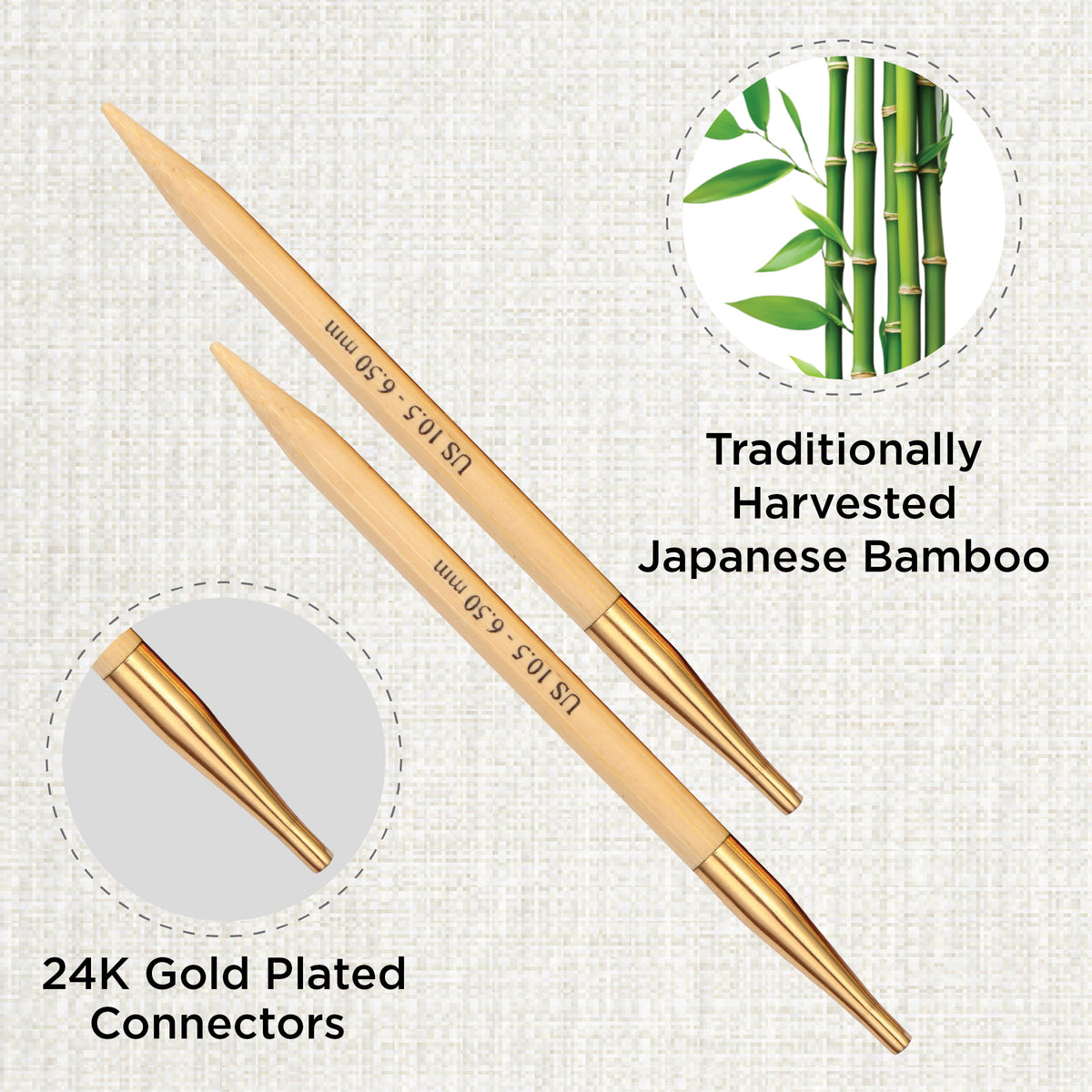 Pair of KnitPro 6.5mm bamboo interchangeable circular needle tips