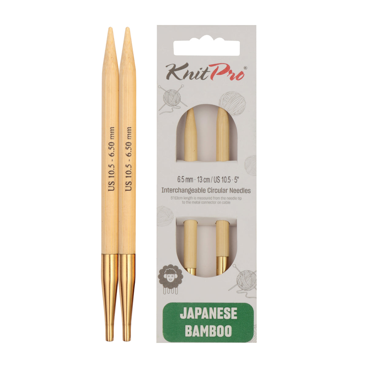 Pair of KnitPro 6.5mm bamboo interchangeable circular needle tips