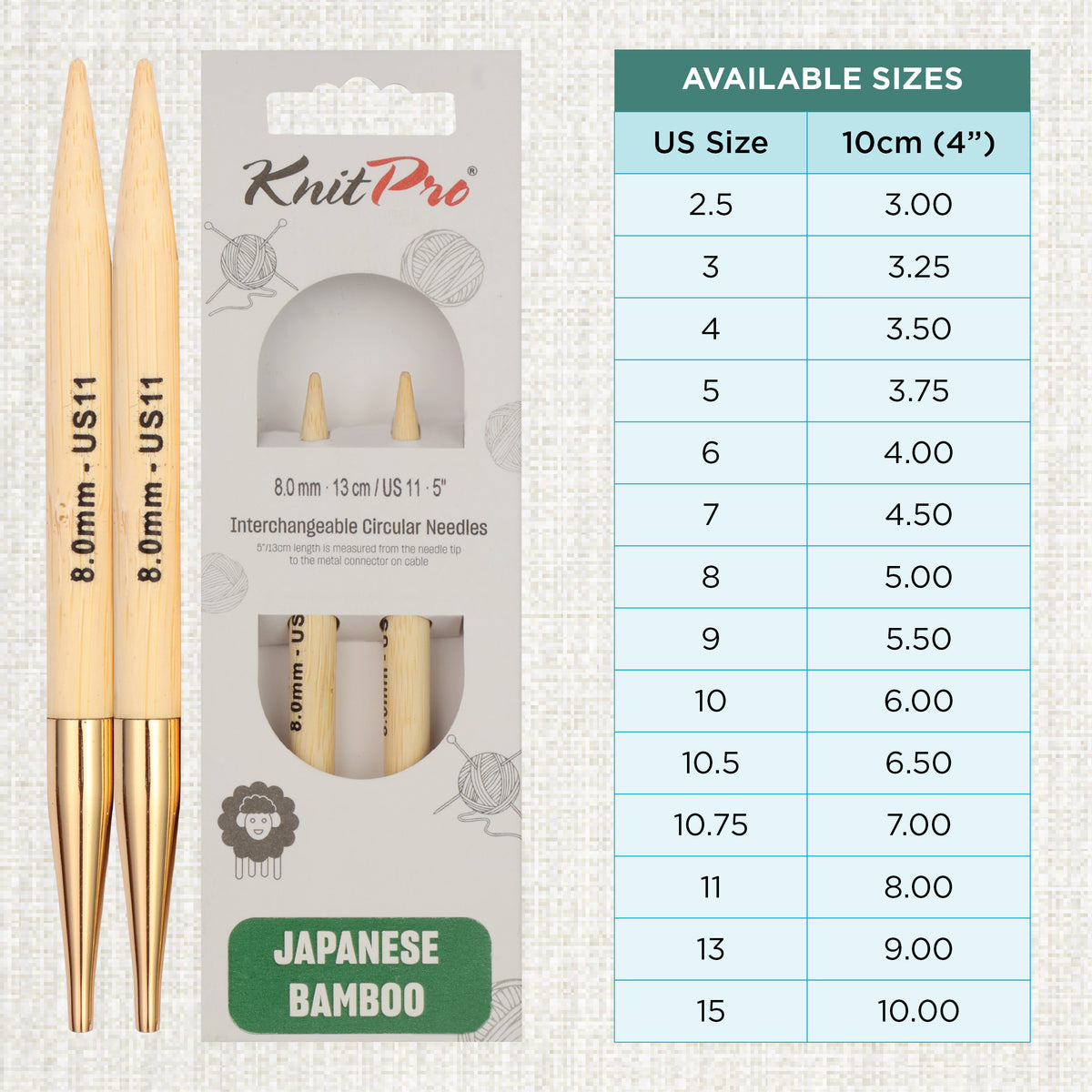 Pair of KnitPro 8mm bamboo interchangeable circular needle tips
