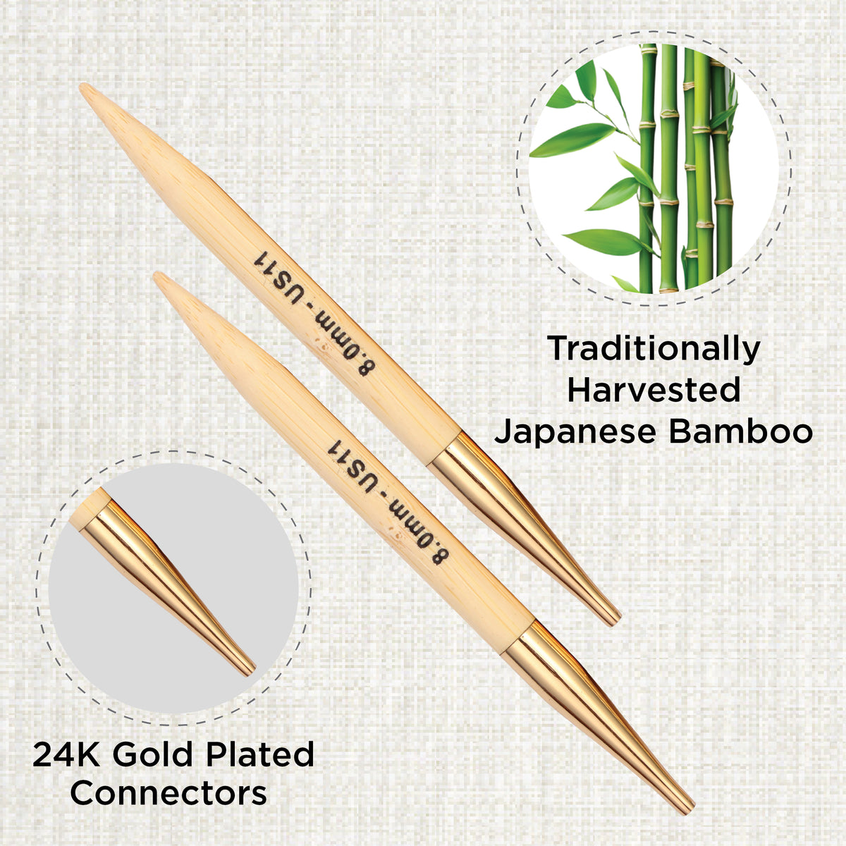 Pair of KnitPro 8mm bamboo interchangeable circular needle tips