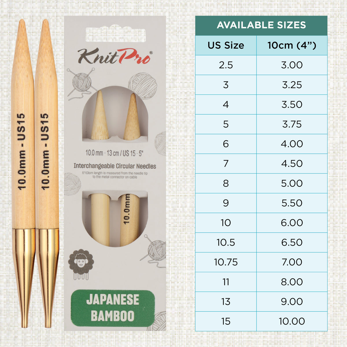 Pair of KnitPro 10mm bamboo interchangeable circular needle tips