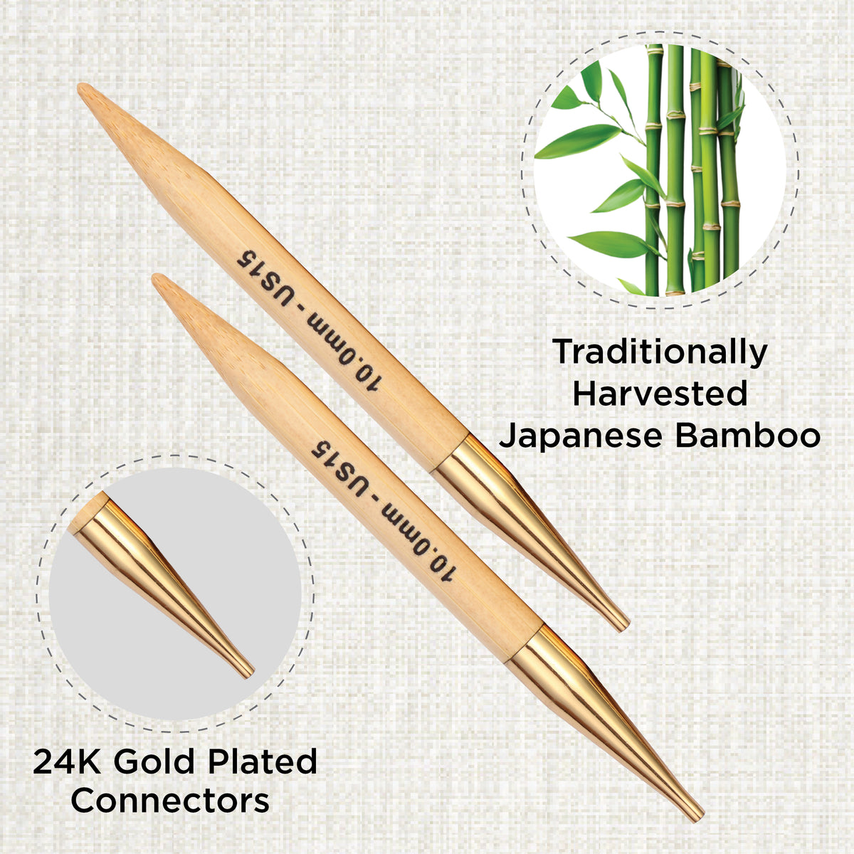 Pair of KnitPro 10mm bamboo interchangeable circular needle tips
