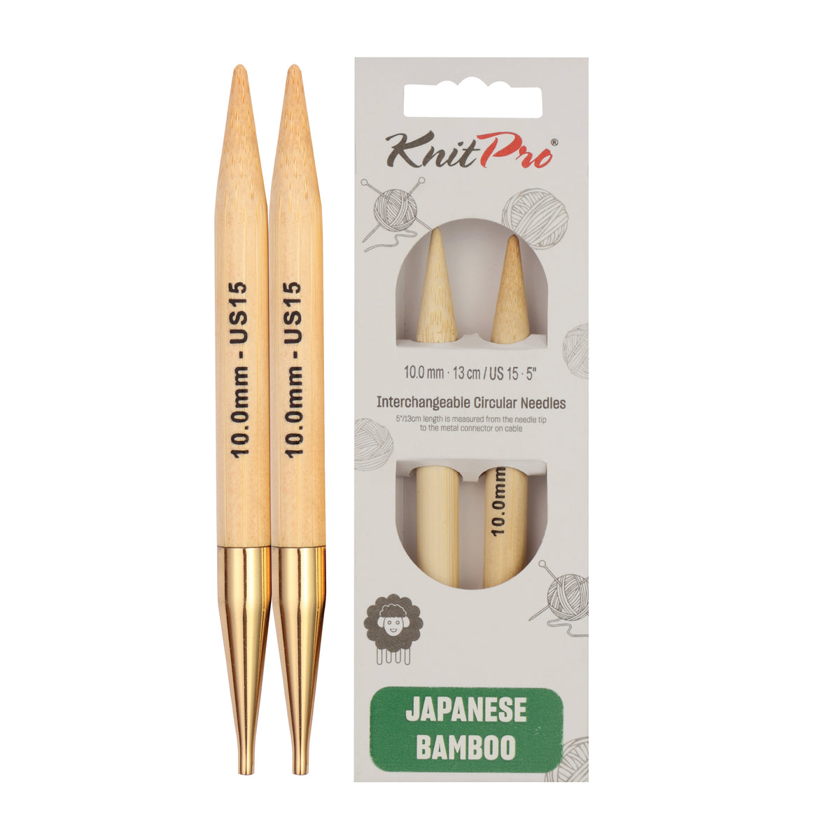 Pair of KnitPro 10mm bamboo interchangeable circular needle tips