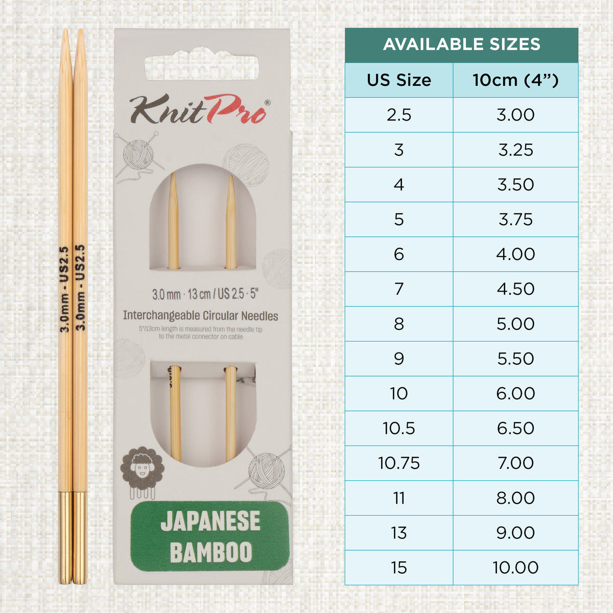 Pair of KnitPro 3mm bamboo interchangeable circular needle tips