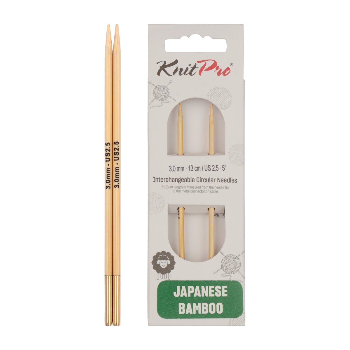 Pair of KnitPro 3mm bamboo interchangeable circular needle tips