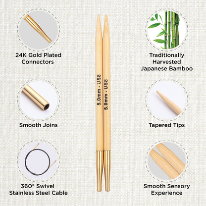 KnitPro bamboo interchangeable needle deluxe set in green fabric case