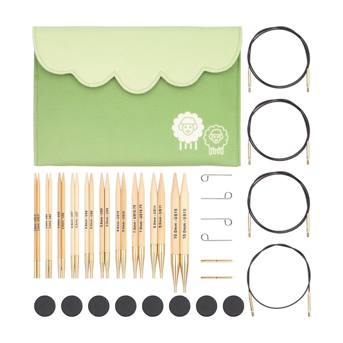 KnitPro bamboo interchangeable needle deluxe set in green fabric case