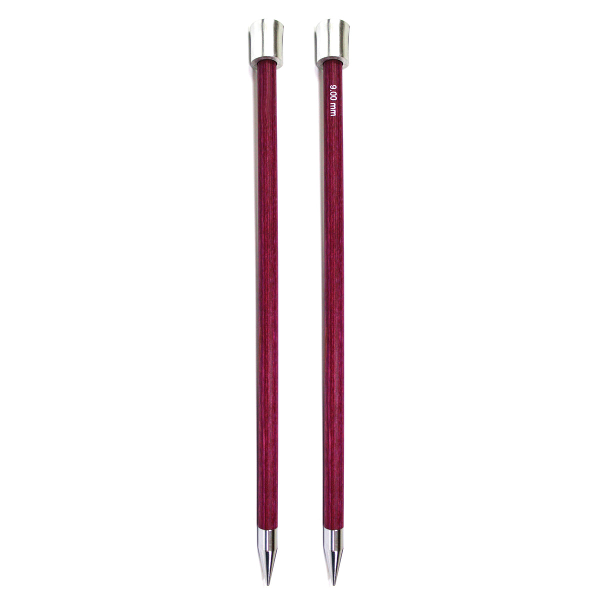 Pair of KnitPro Royale 9mm striped wooden knitting needles with brass tips
