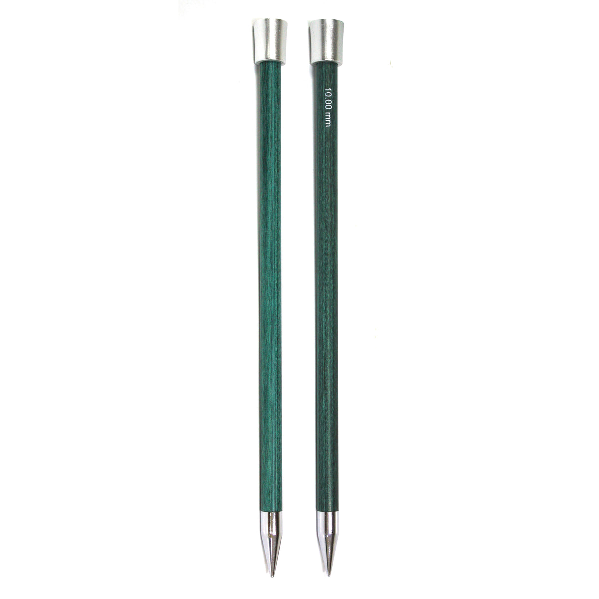 Pair of KnitPro Royale 10mm striped wooden knitting needles with brass tips