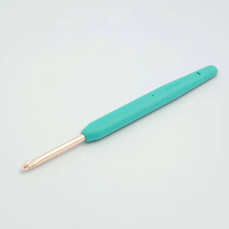 KnitPro Vybe 4.5mm crochet hook with teal soft-grip handle