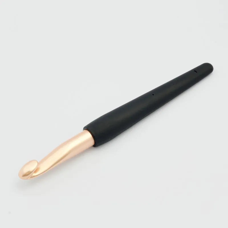 KnitPro Vybe 12mm crochet hook with midnight handle and rose-gold hook