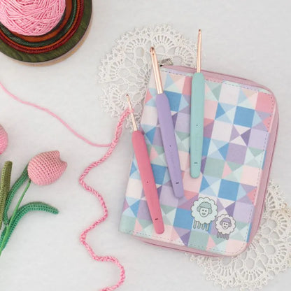 KnitPro Vybe Deluxe set of 9 pastel crochet hooks with fabric case