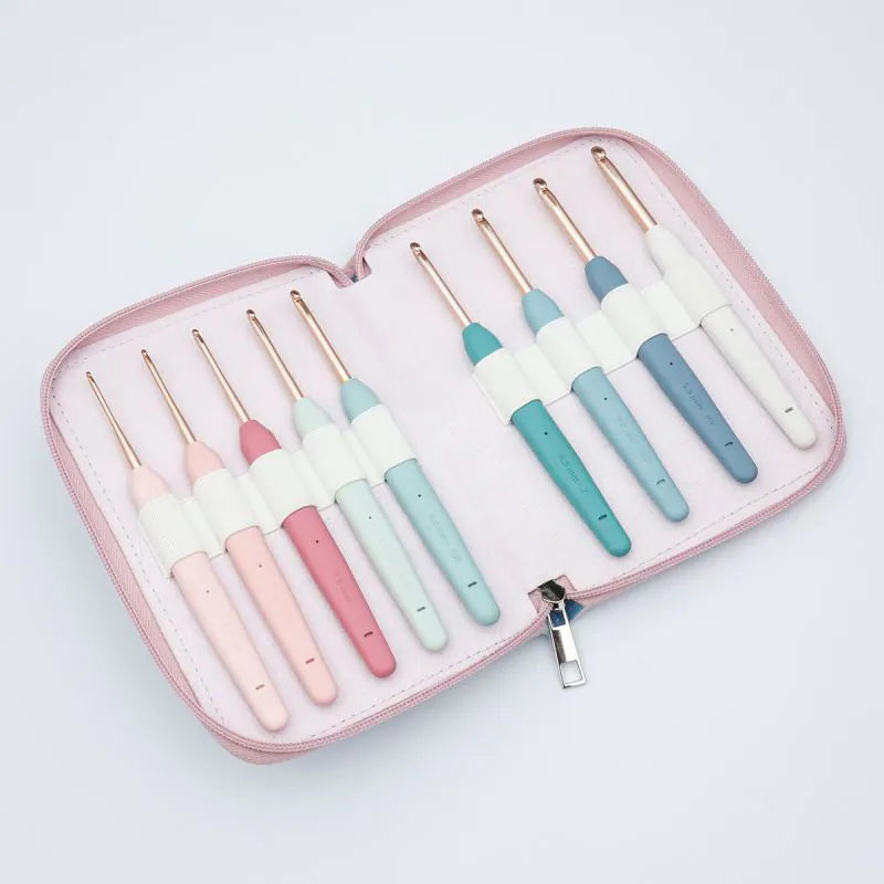 KnitPro Vybe Deluxe set of 9 pastel crochet hooks with fabric case