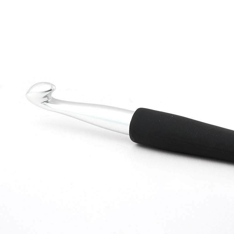 KnitPro 2.25mm silver aluminium crochet hook with black soft grip handle