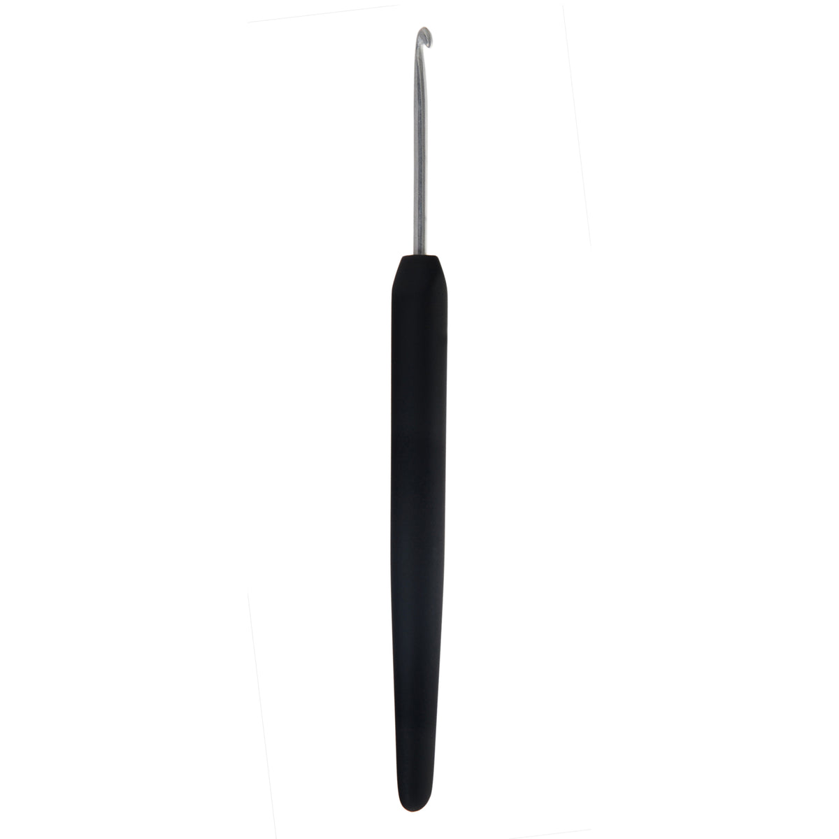 KnitPro 6.5mm silver aluminium crochet hook with black soft grip handle