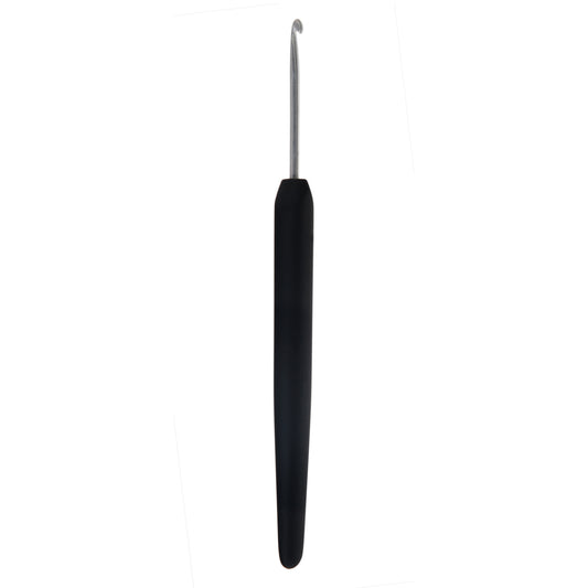 KnitPro 6.5mm silver aluminium crochet hook with black soft grip handle