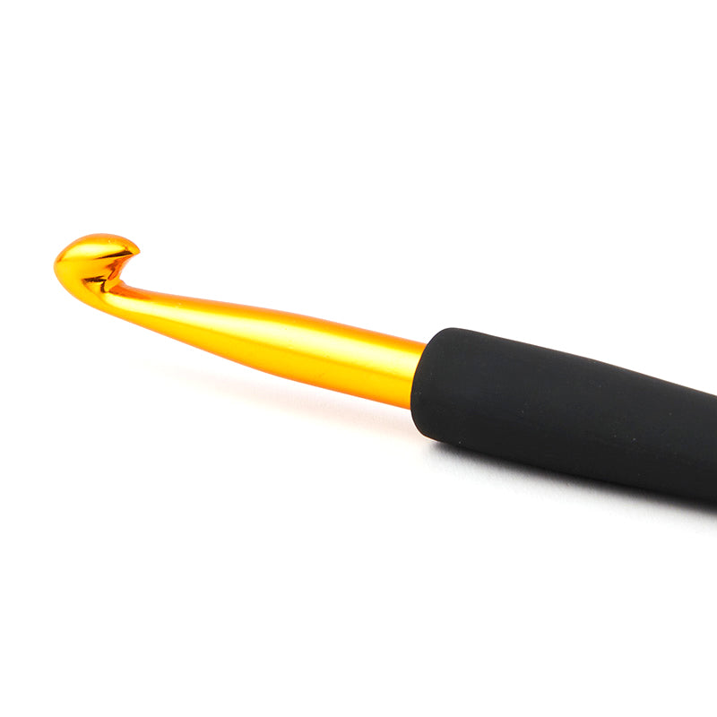 KnitPro 3.25mm gold aluminium crochet hook with black soft grip handle