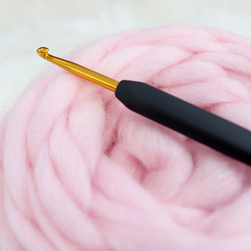KnitPro 3.75mm gold aluminium crochet hook with black soft grip handle