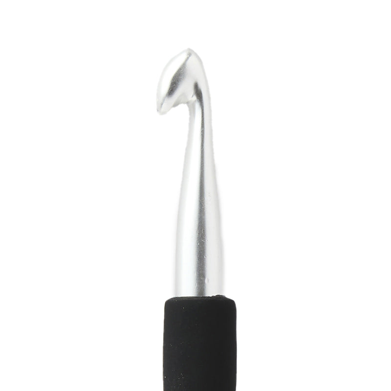 KnitPro 3.25mm silver aluminium crochet hook with black soft grip handle