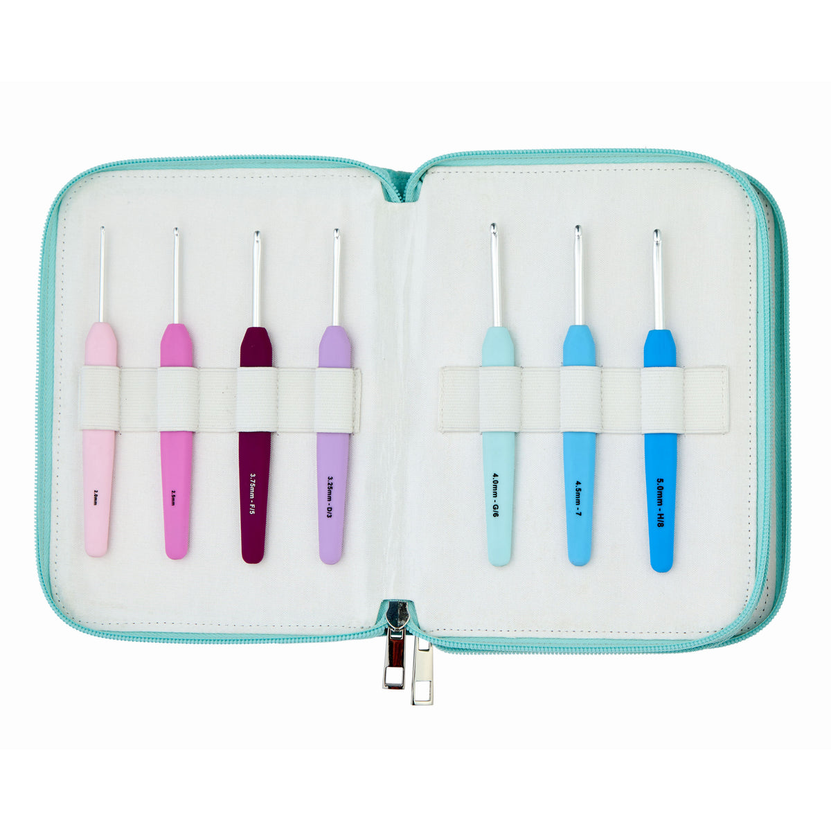 KnitPro Waves 2.0 Grande set of 14 crochet hooks with aqua zipped case