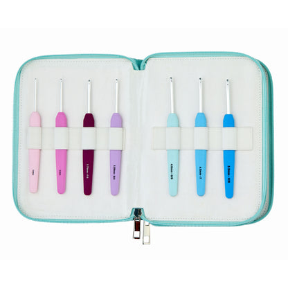 KnitPro Waves 2.0 Grande set of 14 crochet hooks with aqua zipped case