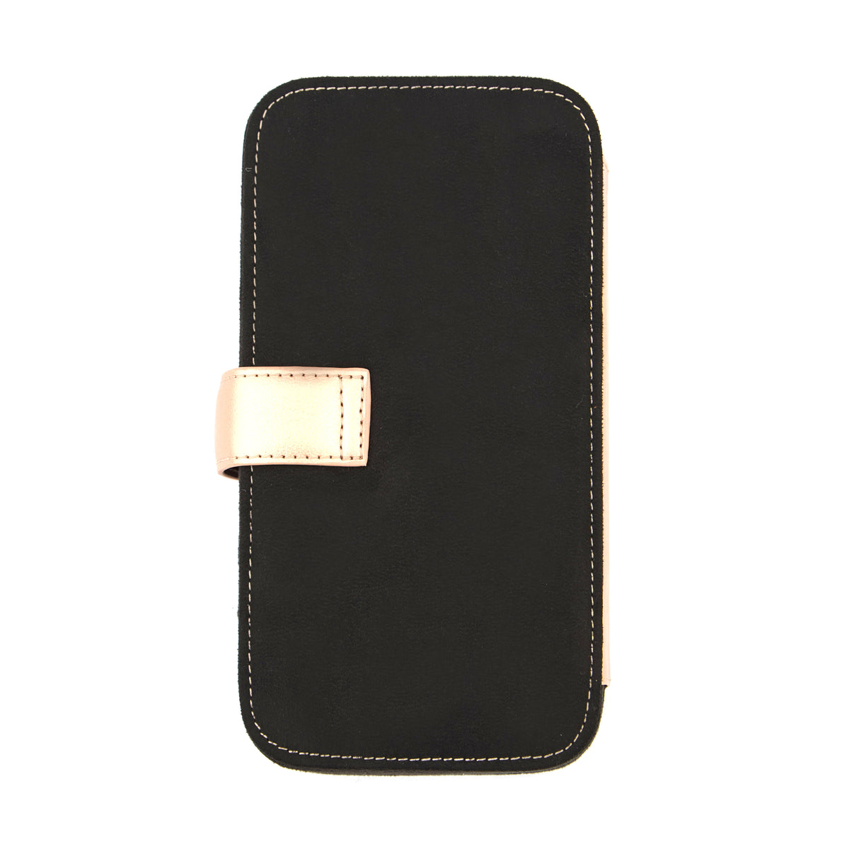 KnitPro Oasis starter crochet hook set with rose gold heads and grey onyx handle in a black faux suede case
