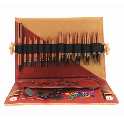 KnitPro Ginger Regal special interchangeable needle set in a burgundy and beige case