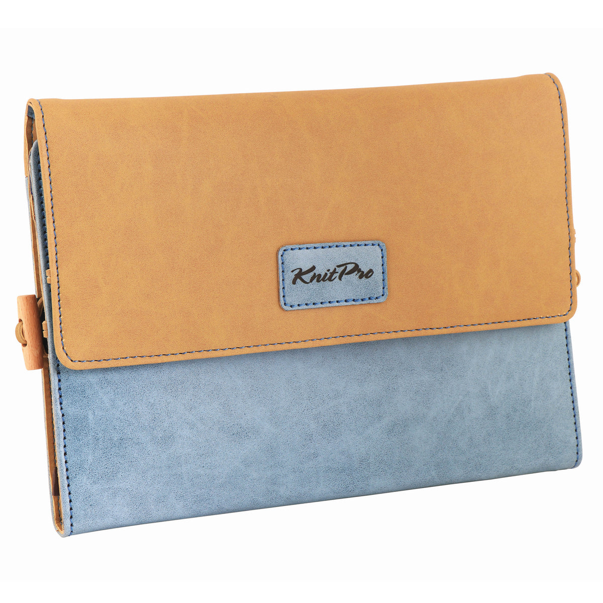 KnitPro Ginger Tunisian crochet hook set in a denim and beige case
