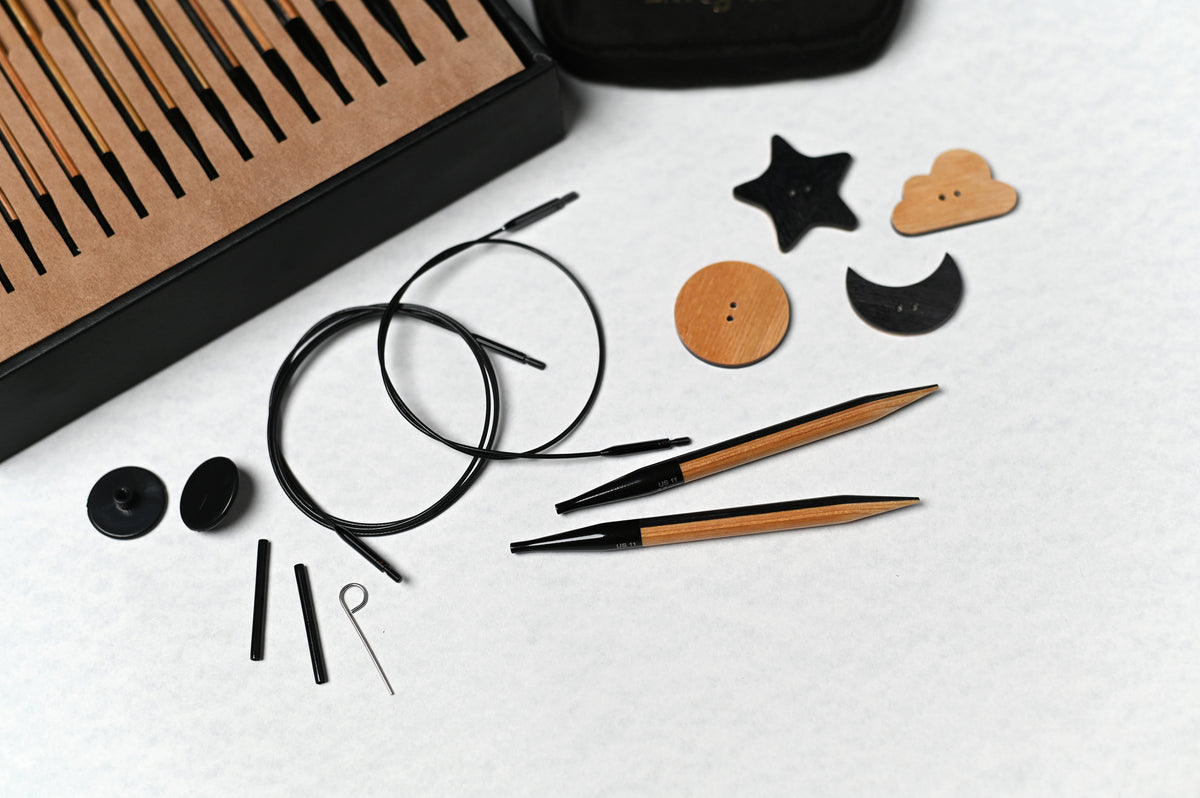 KnitPro Day & Nite interchangeable knitting needle set in black and natural tones