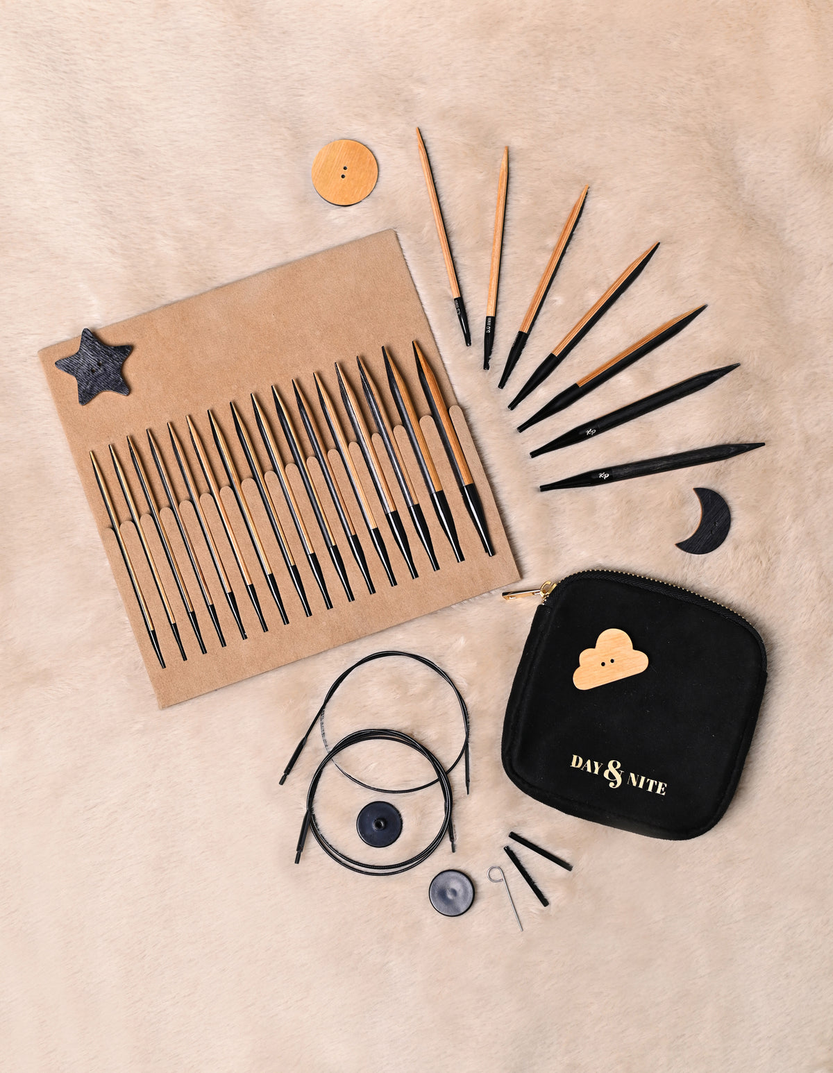 KnitPro Day & Nite interchangeable knitting needle set in black and natural tones