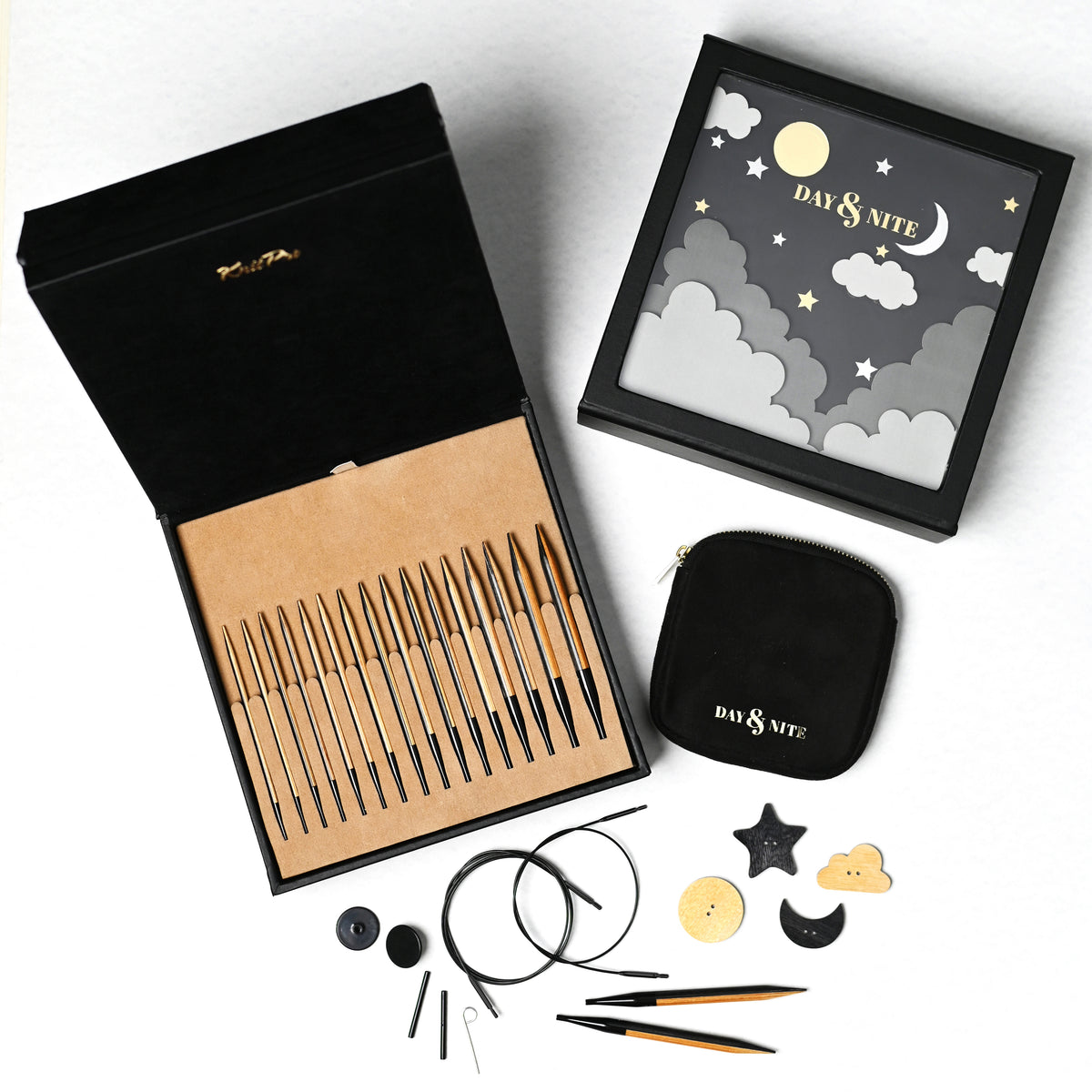 KnitPro Day & Nite interchangeable knitting needle set in black and natural tones