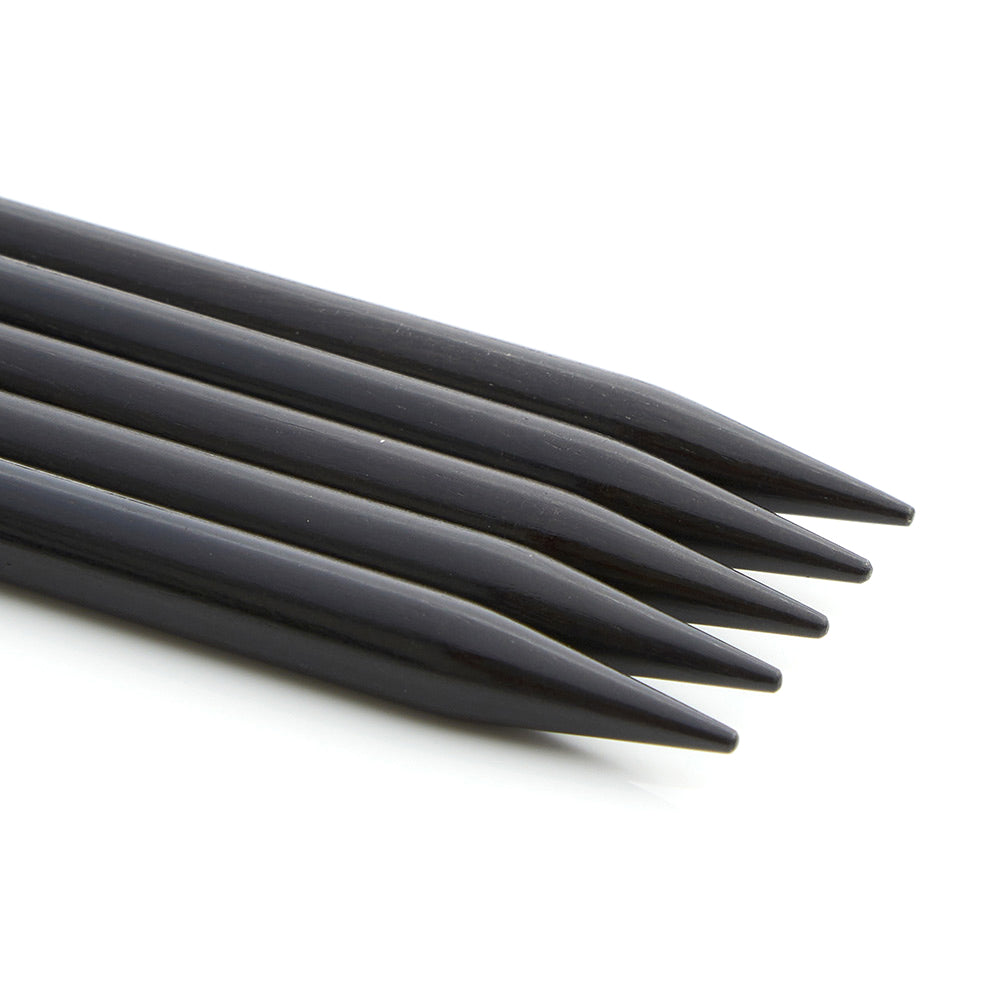 Set of 5 dark ebony double pointed knitting needles, 20cm, 4mm